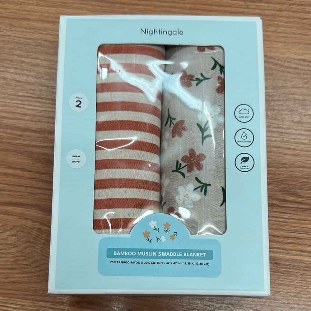 Bamboo Muslin Swaddle Blanket Set - Orange and Cream